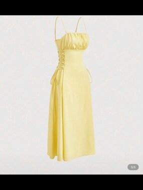 Yellow Spaghetti-Strap Lace-Up Midi Dress